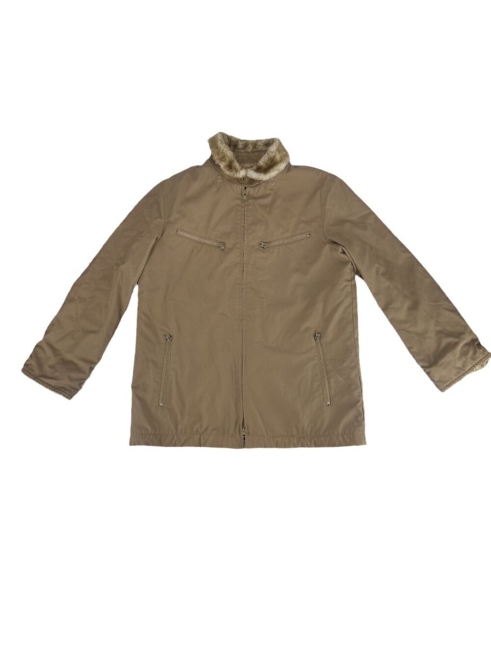 Vintage London Fog Jacket Men's XL Khaki Tan Faux Fur Lined Utility Bomber Coat